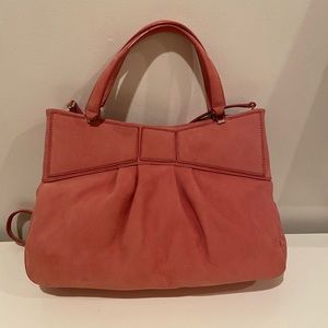Authentic Kate Spade Madison Ave Suede Bow Pink Peach Color Handbag Satchel